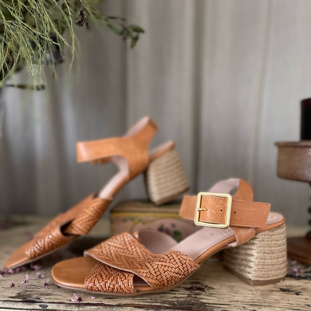 NWOT Marroqui Sanchez Sandals Chevron Weave Block Jute Heel platform espadrille